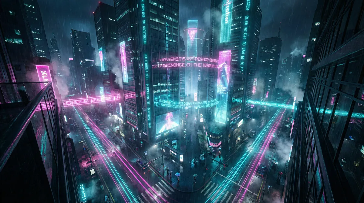えろ 竖屏短剧平台首页背景 - 赛博朋克都市夜景